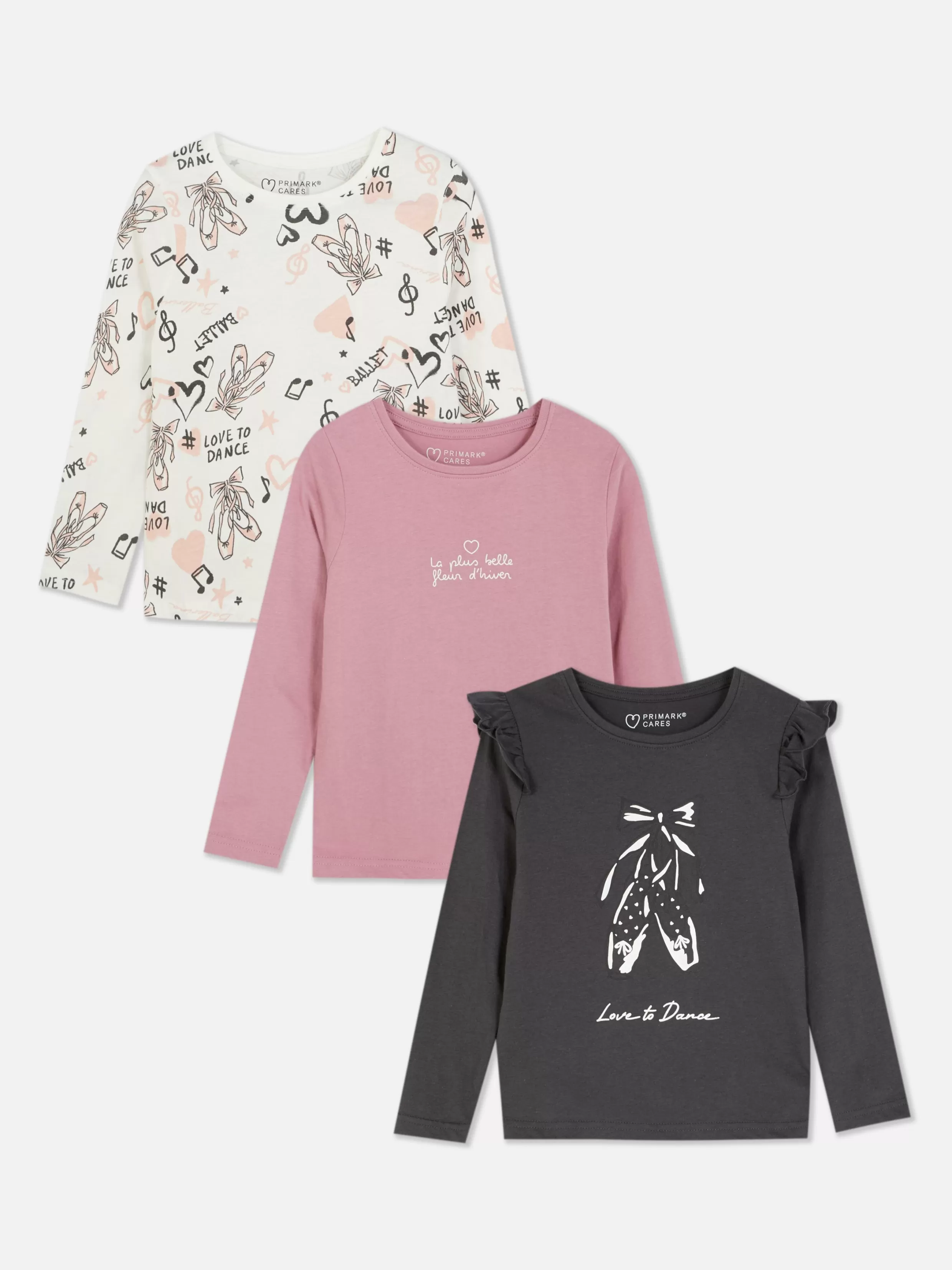 Hot 3-Pack Ballet Graphic Long Sleeve T-Shirts Kids Tops And T-Shirts