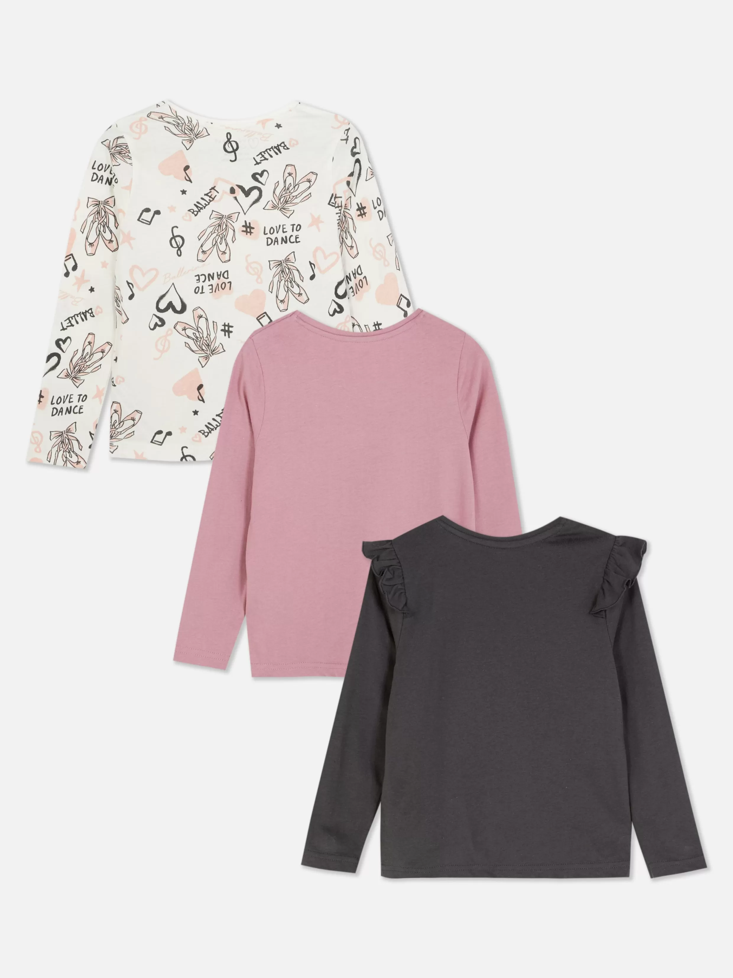 Hot 3-Pack Ballet Graphic Long Sleeve T-Shirts Kids Tops And T-Shirts