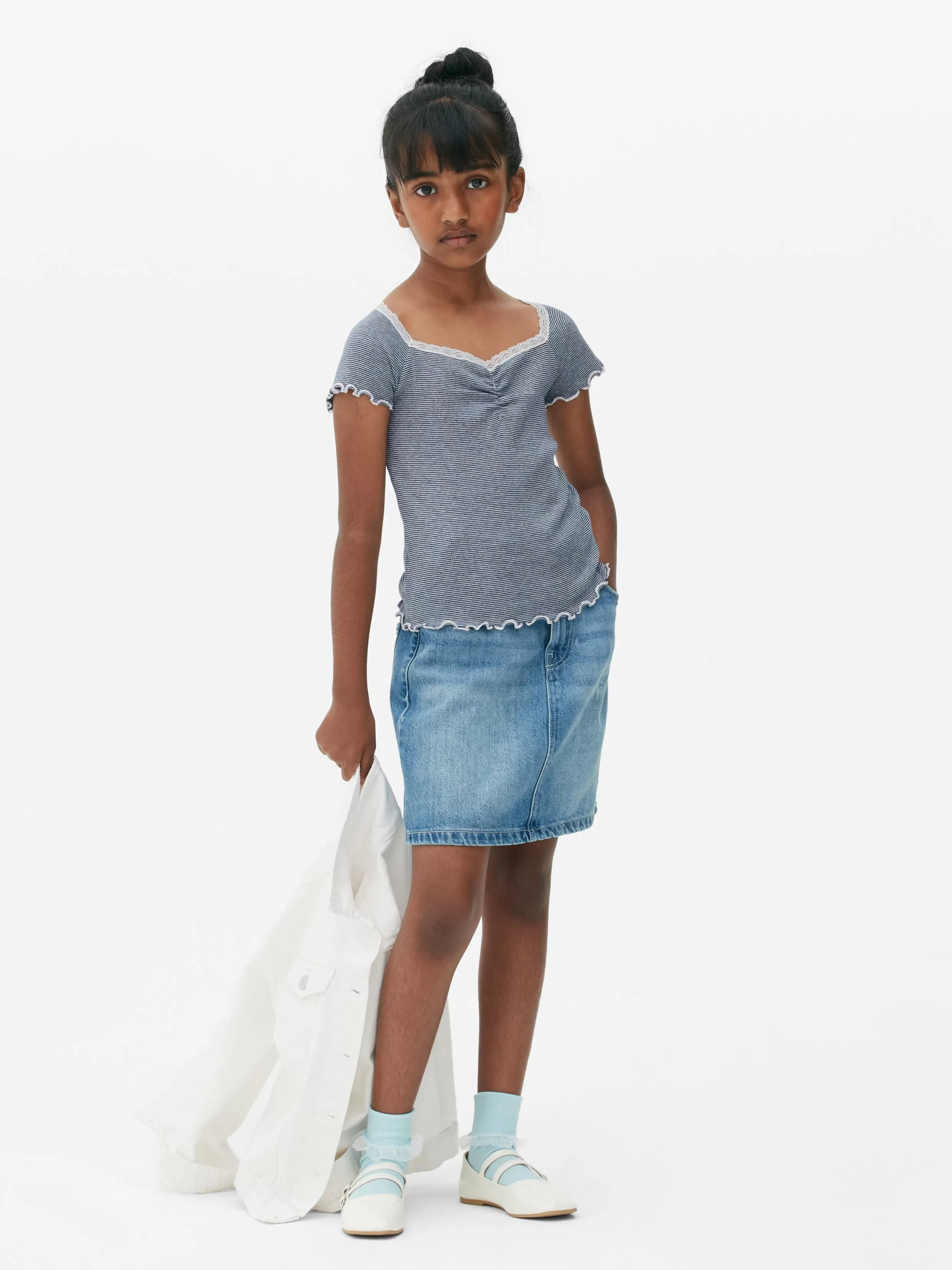 Clearance Striped Lace Trim T-Shirt Kids Tops And T-Shirts