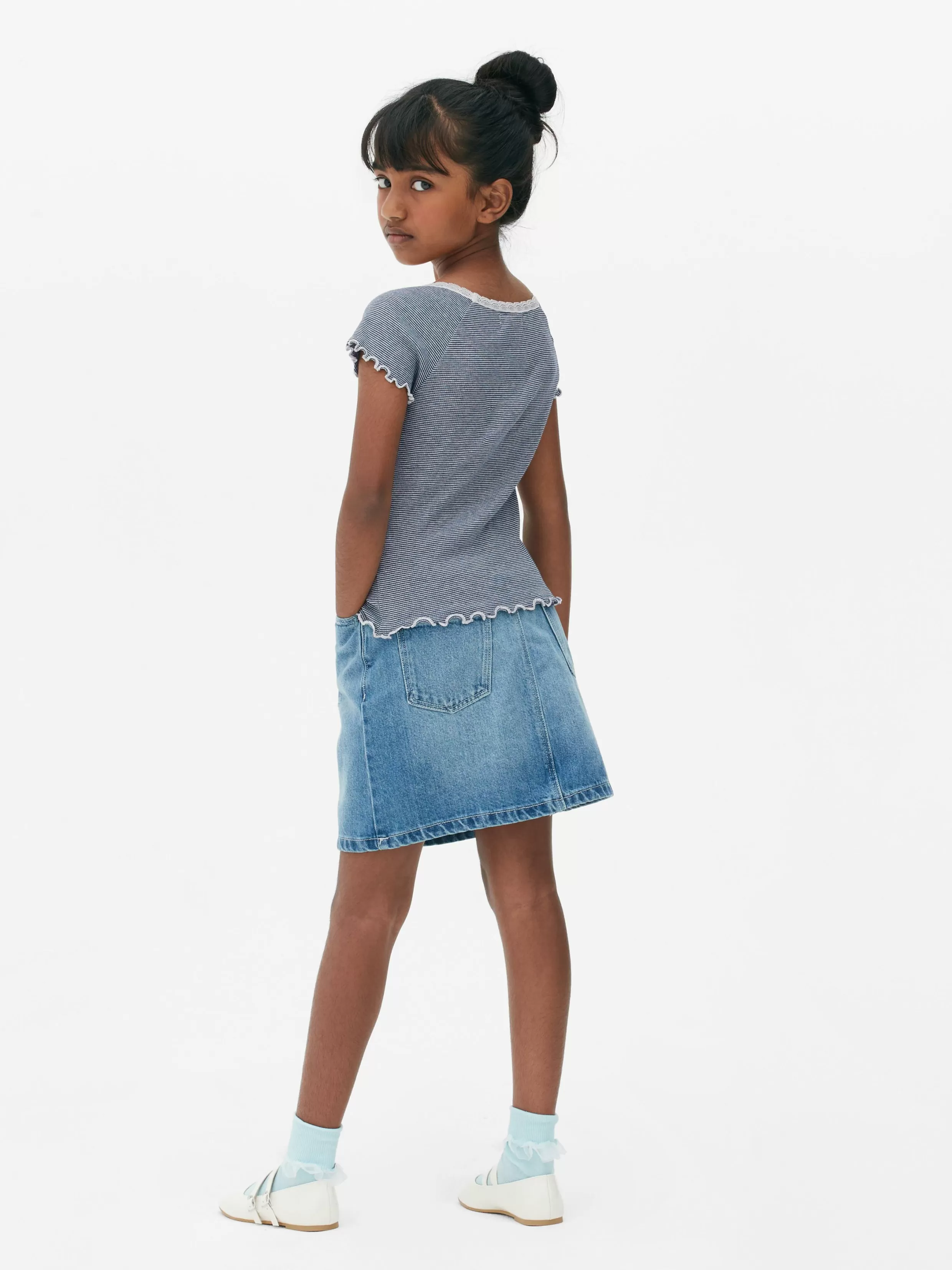 Clearance Striped Lace Trim T-Shirt Kids Tops And T-Shirts